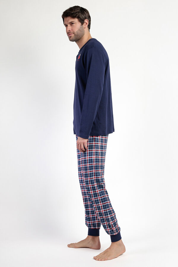 Admas Pijama largo Snoopy cuadros 100% algod&oacute;n azul