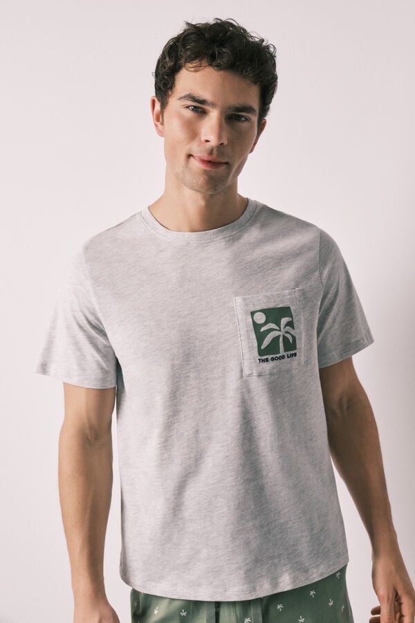 Women'secret Pamučna mu&scaron;ka kratka pidžama sa printom palmi Siva