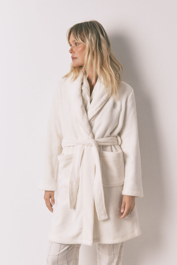 Women'secret Beli bar&scaron;unasti flis midi kućni ogrtač Bež