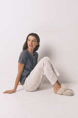 Women'secret Duge bele flanelske pantalone sa kariranim printom Bež