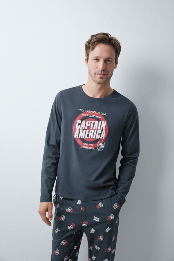 Women'secret Pamučna duga pidžama Captain America Siva