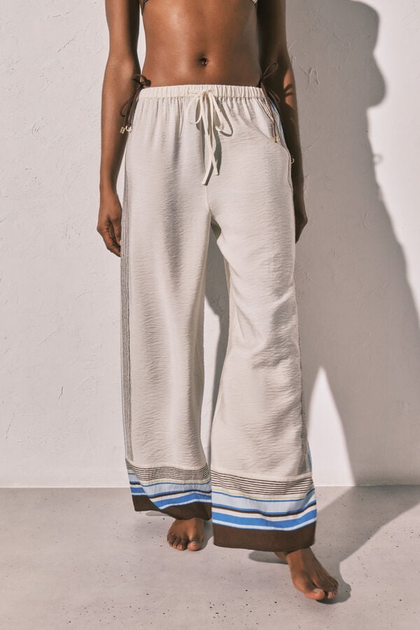 Women'secret Braon lepr&scaron;ave pantalone na pruge Bež