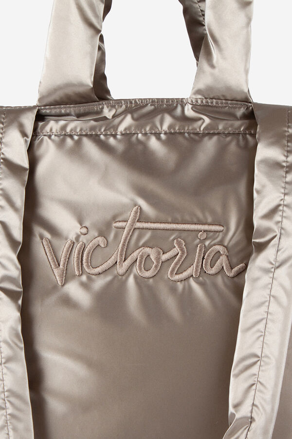 Victoria Sacola de compras em nylon acolchoado metálico amarelo