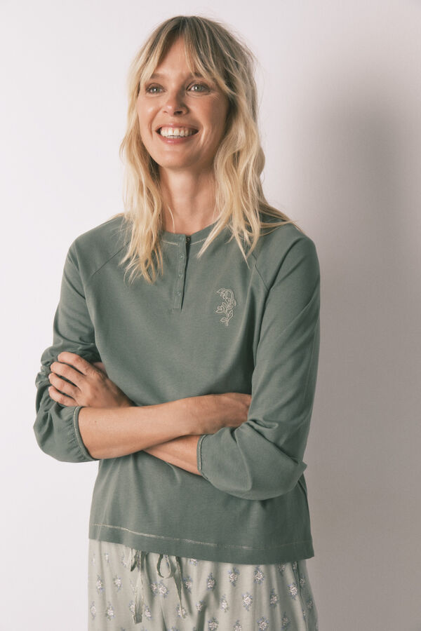 Women'secret Duga pidžama sa cvetnim pantalonama Kaki