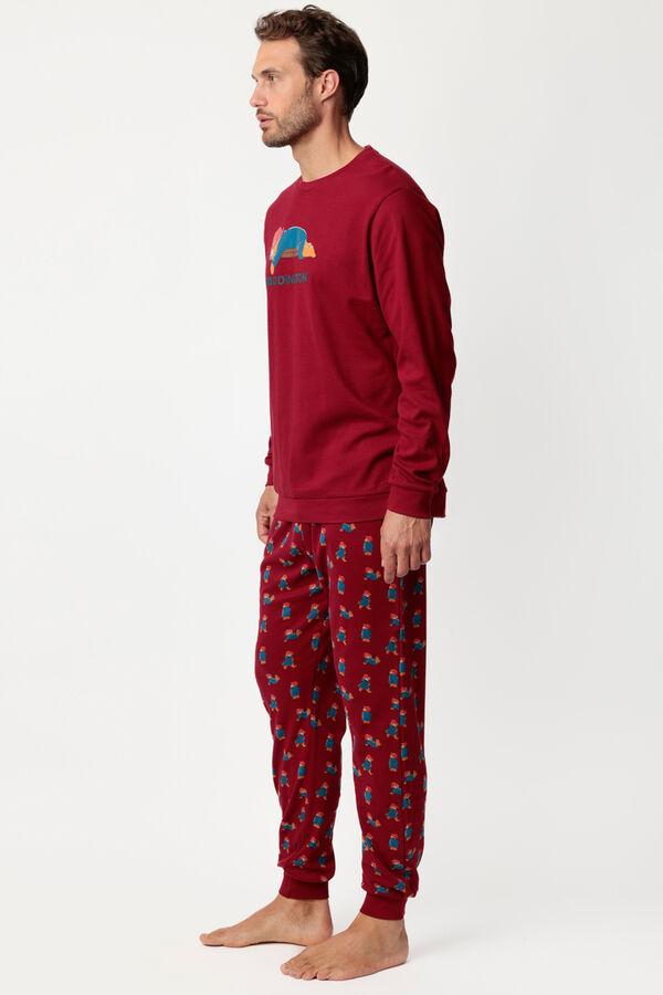 Admas Pijama largo Paddington 100% algod&oacute;n para hombre burdeos