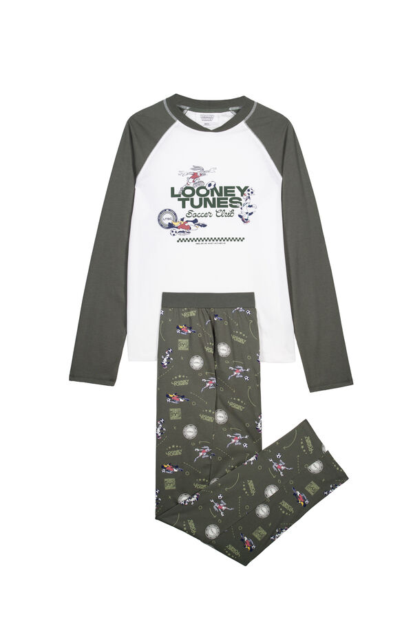 Women'secret Duga pamučna pidžama Looney Tunes Kaki