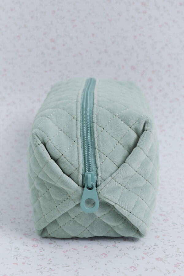 HI&BYE Trousse de toilette en velours vert avec logo brod&eacute; vert