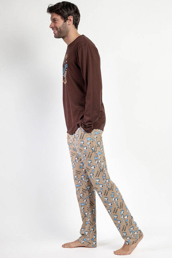 Admas Pijama largo Snoopy 100% algod&oacute;n para hombre marr&oacute;n