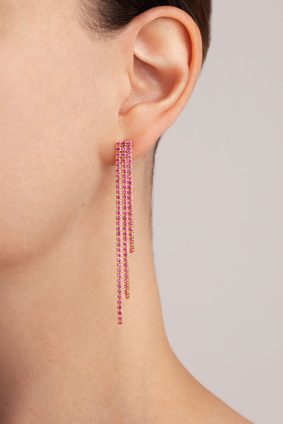 Pendientes Riviere Triple Raspberry Baño Oro