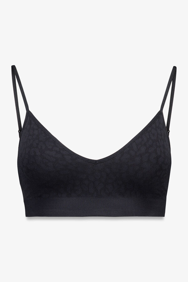 Women'secret PRIRODNI bez šavova top sa životinjskim printom, crni Crna