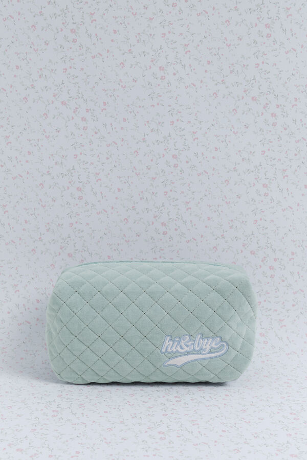 HI&BYE Trousse de toilette en velours vert avec logo brod&eacute; vert