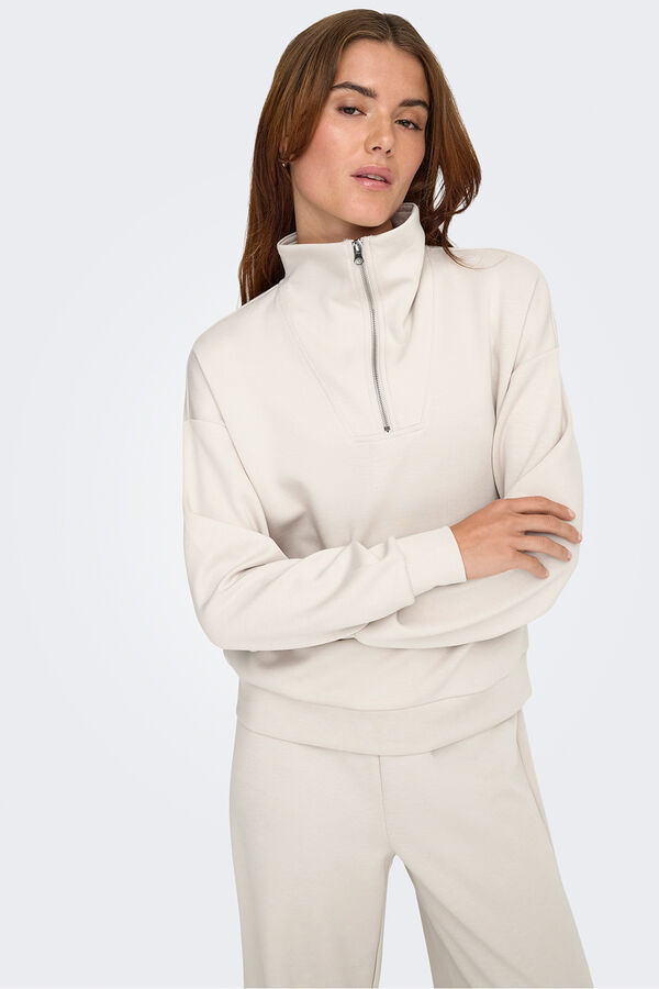 Only Play Sweatshirt com z&iacute;per e gola alta cinzento
