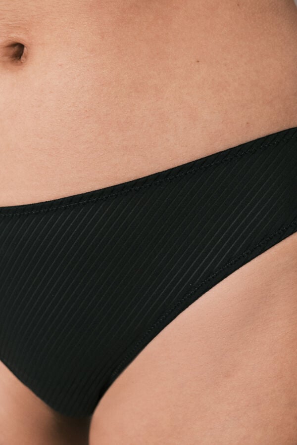 Women'secret Crne mikrofiberske prugaste tanga gaćice sa čipkom` Crna