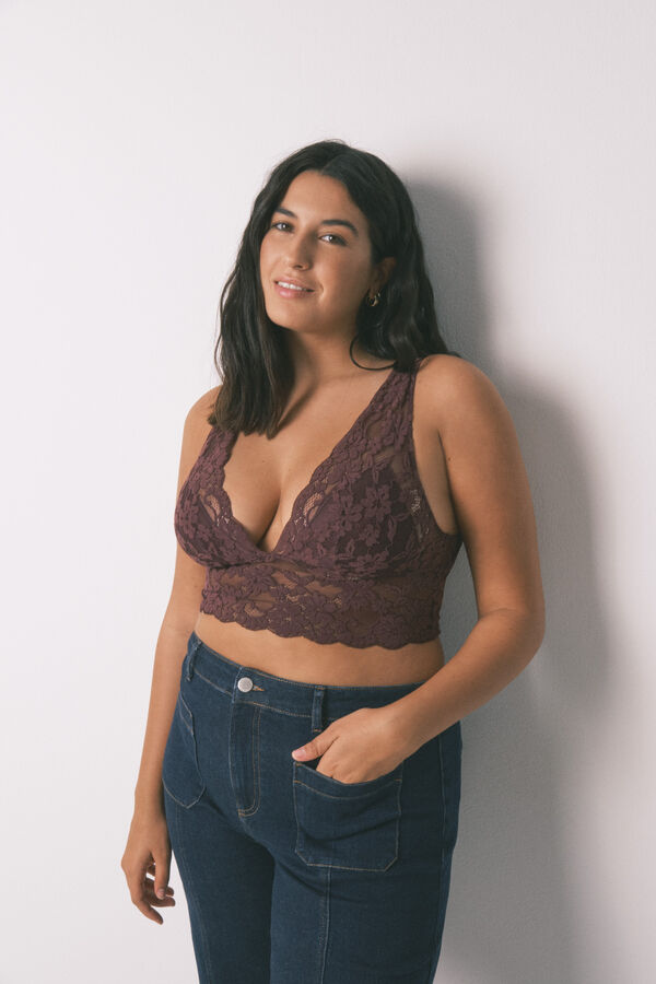 Women'secret Grudnjak bralette grudnjak sa halter od granata čipka Bordo