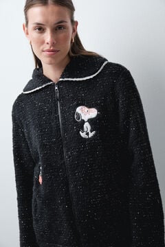 Women'secret Crni kratki kućni ogrtač od ve&scaron;tačkog jagnjećeg krzna Snoopy Crna