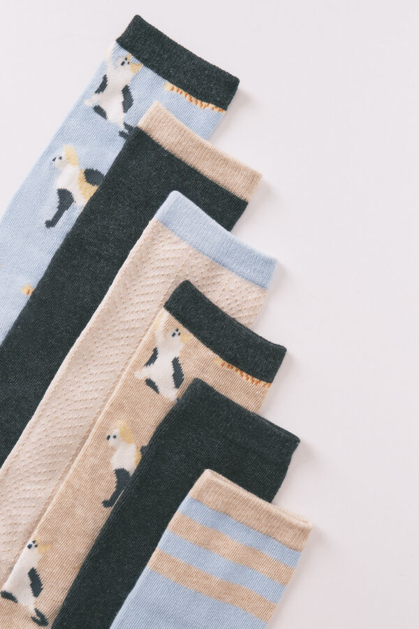 Women'secret Paket od 6 dugih pamučnih čarape sa mačkama   Plava