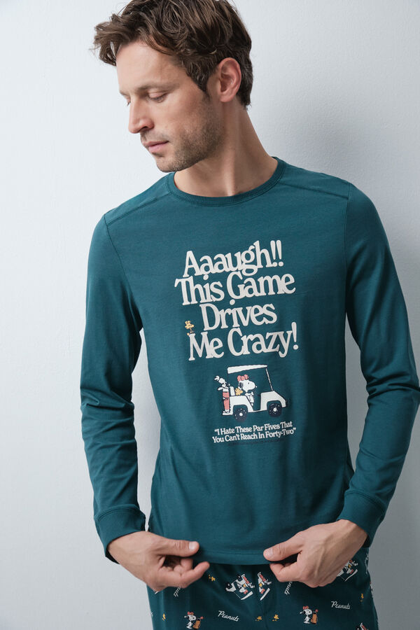 Women'secret Plava pamučna duga pidžama Snoopy Plava