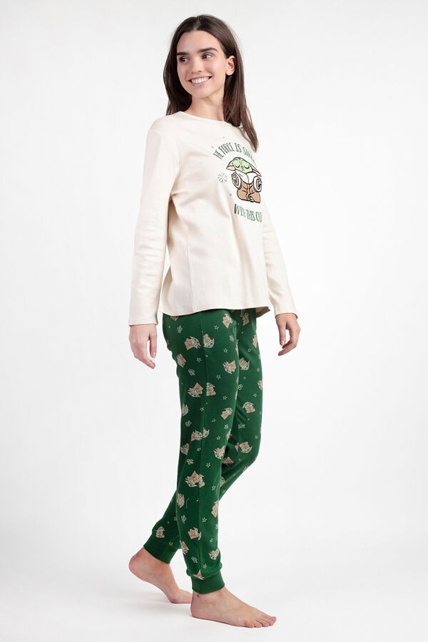 Admas Pijama largo baby Yoda 100% algod&oacute;n para mujer beige