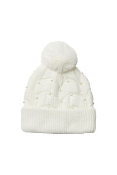 Pieces Gorro de punto con pomp&oacute;n blanco