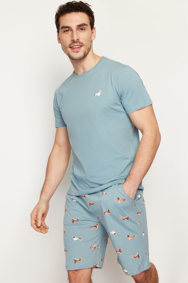 Trendyol Pijama de homem em algod&atilde;o estampado animal azul