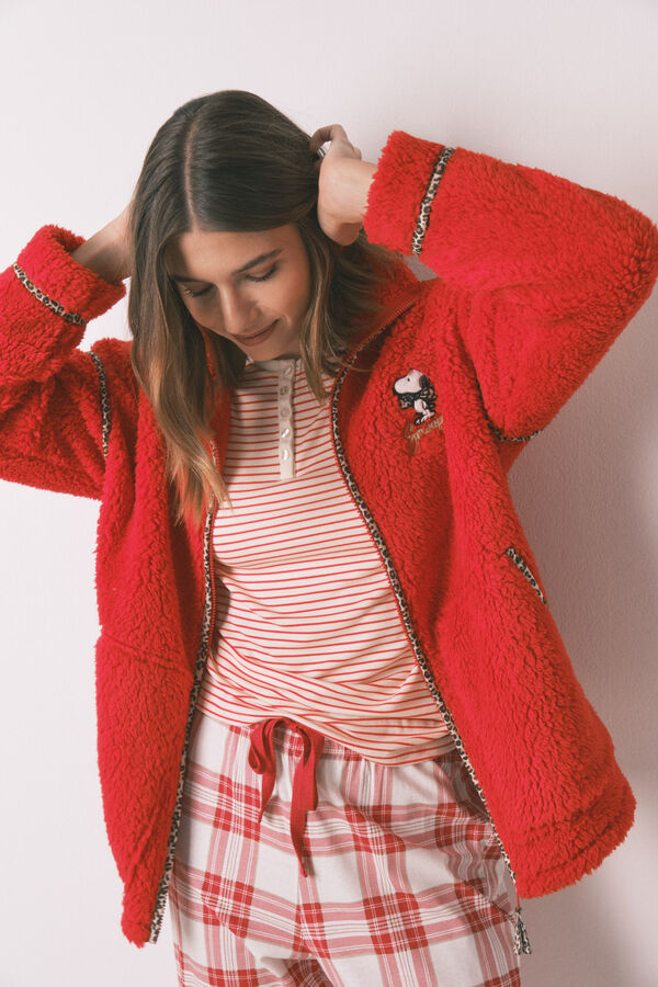 Women'secret Kućni ogrtač crveni ogrtač od ovčije kože sa Snupi vez Crvena