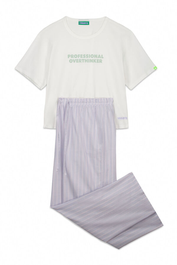 HI&BYE Plava 100% pamučna prugasta duga pidžama Bež