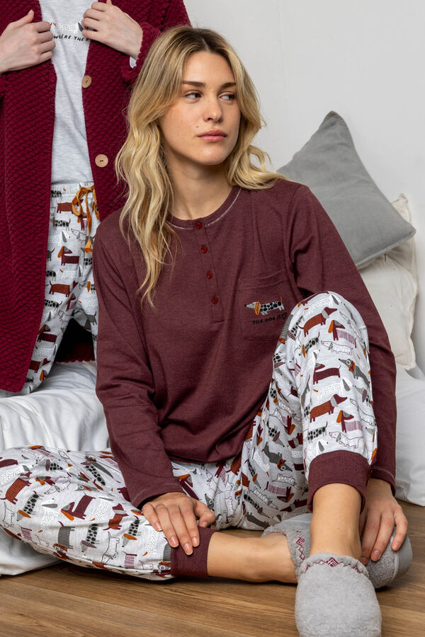 Admas Pijama largo perro salchicha para mujer marr&oacute;n