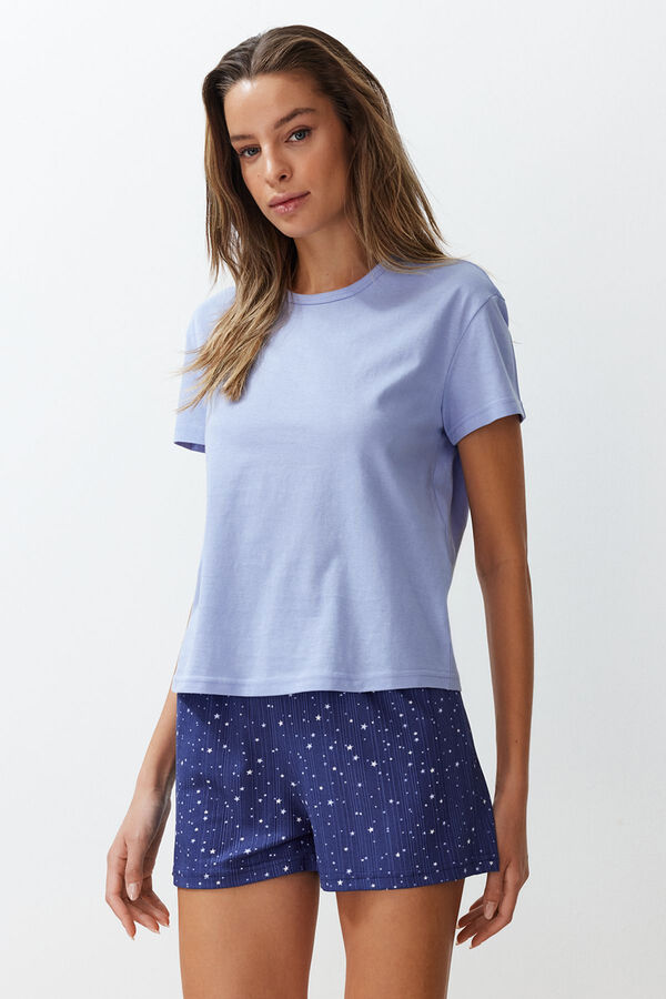 Trendyol Conjunto de pijama curto estampado com estrelas azuis  azul