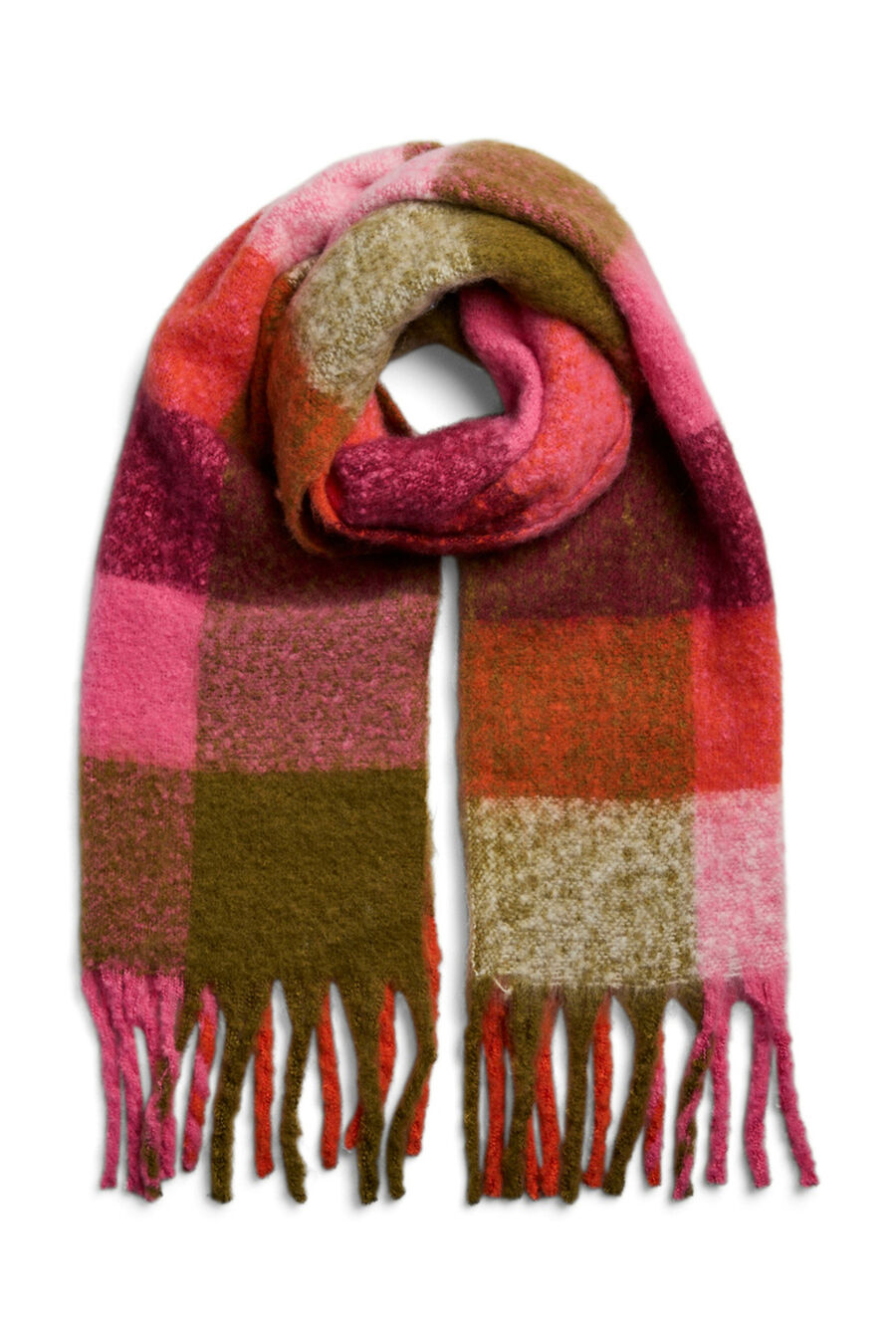 Bufanda larga básica cuadros flecos