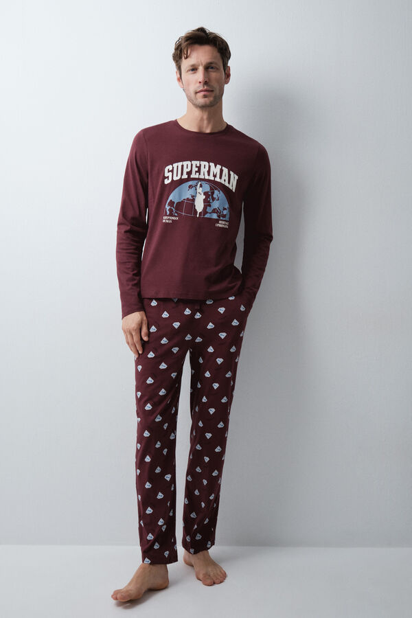 Women'secret Bordo pamučna duga pidžama Superman Bordo