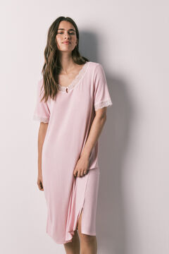Women'secret Roze midi spavaćica od viskoze i čipke Roze