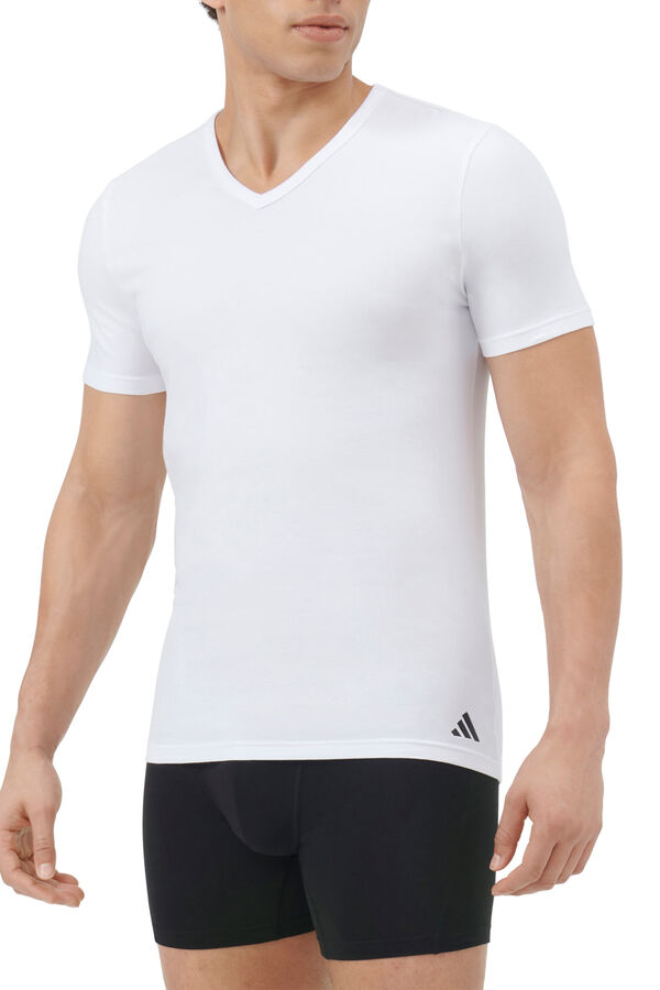 Adidas Pacote com 2 camisetas para homem de algod&atilde;o el&aacute;stico com gola em bico branco