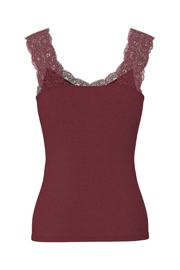 Pieces Top con detalle de encaje rojo