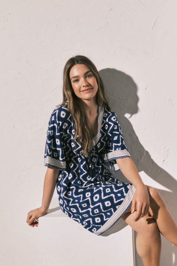 Women'secret Plava kratka haljina sa printom Print