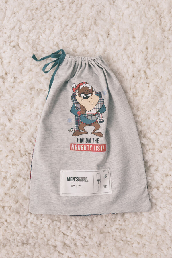 Women'secret Pijama largo hombre 100% algodón "Taz" gris