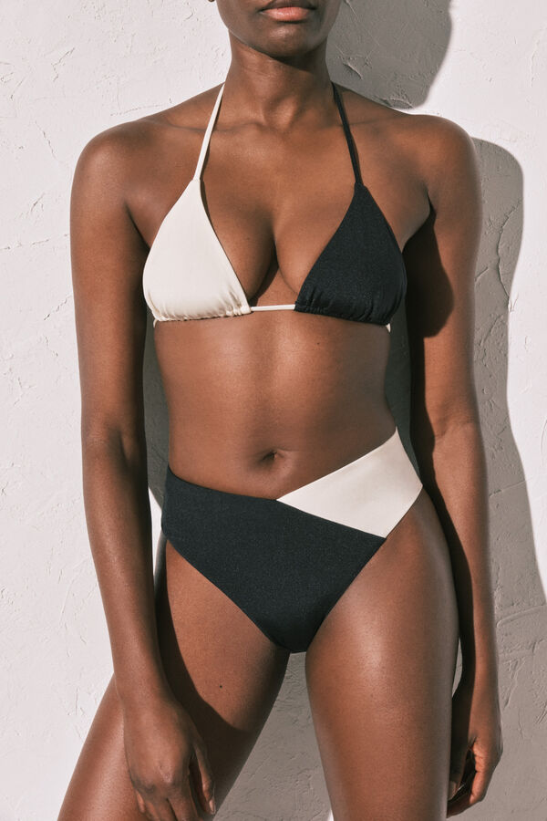 Women'secret Crno-bele color block bikini gaćice visokog struka Crna