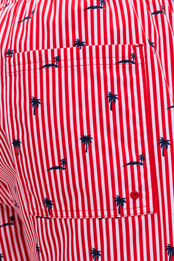 Jack & Jones Ba&ntilde;ador estampado rayas logo rojo
