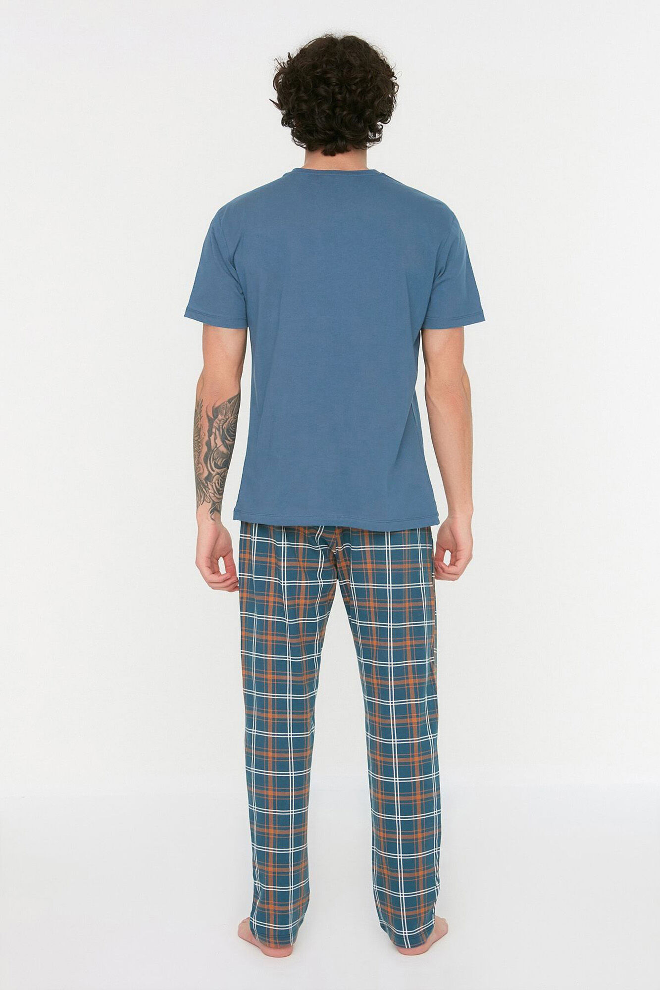 Trendyol Malha de pijama de malha xadrez azul marinho com corte regular 