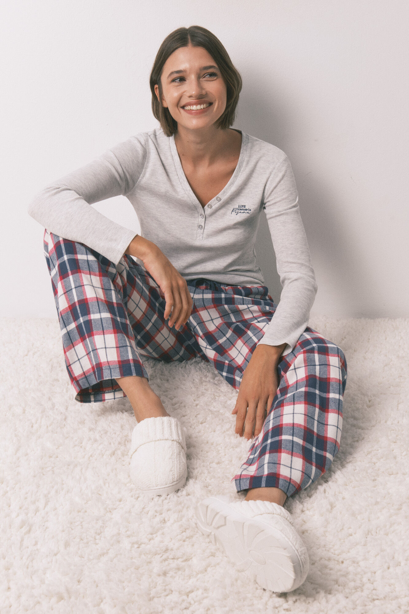 Women'secret Duge pantalone 100% pamučni flanel, plavi karo