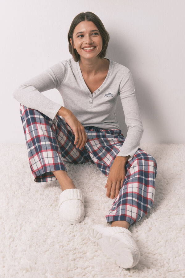 Women'secret Duge pantalone 100% pamučni flanel, plavi karo Print