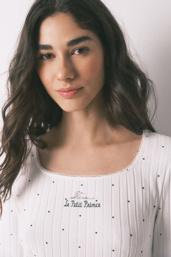 Women'secret Bela rebrasta duga pidžama sa printom zvezda Bež