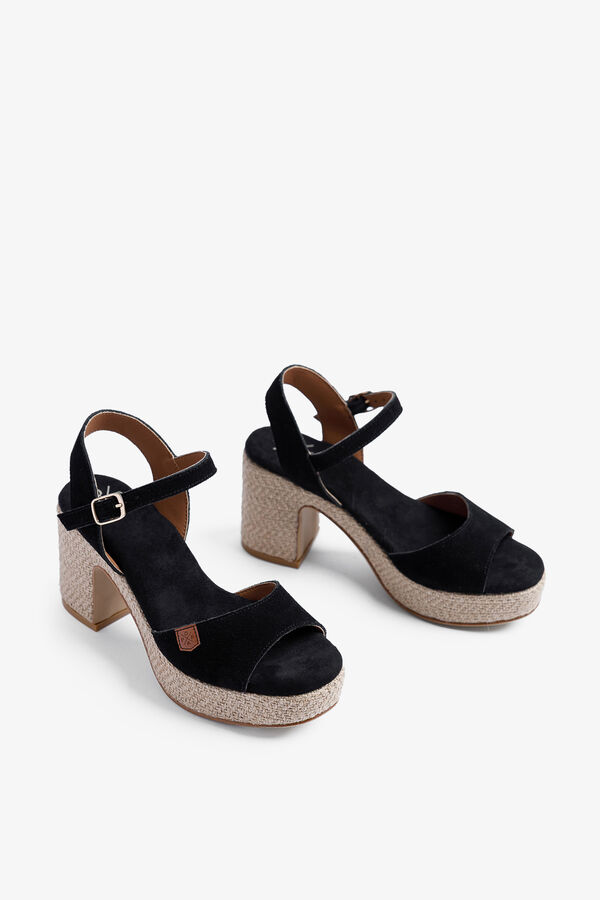 Popa Sand&aacute;lia cunha Daira em camur&ccedil;a preto