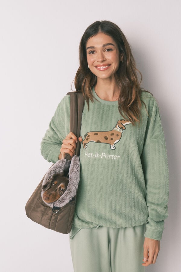 Women'secret Zelena flisana duga pidžama Zelena