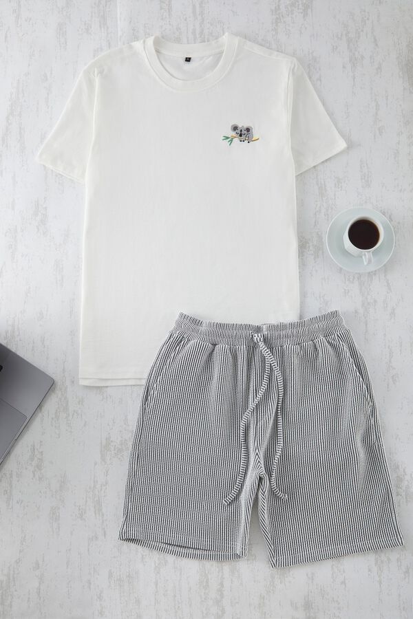 Trendyol Pijama rayas hombre manga corta negro