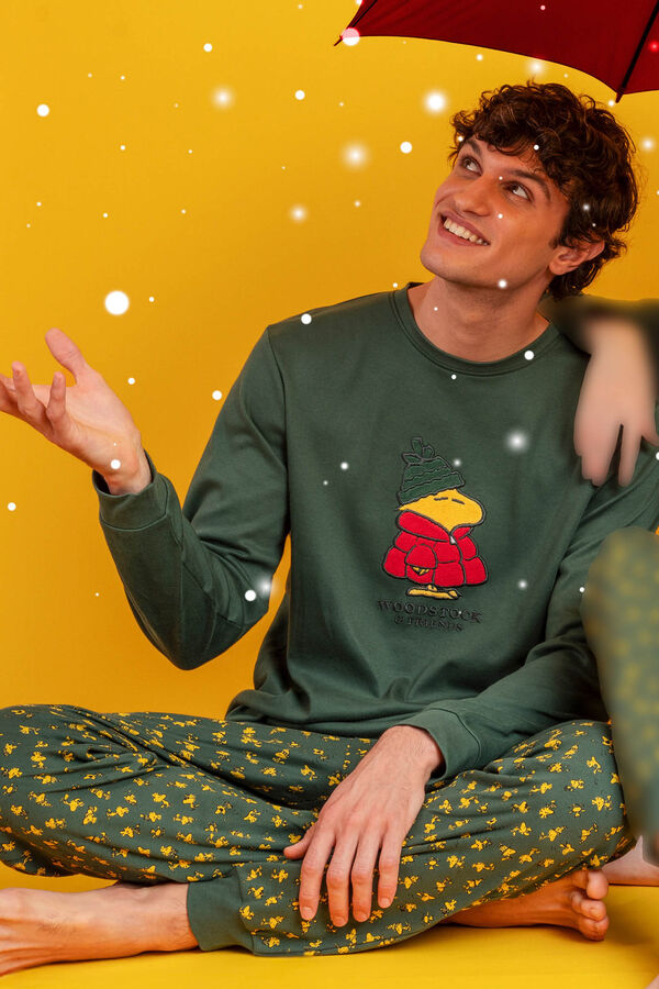 Admas Men's Snoopy long pyjamas 100% cotton Zelena