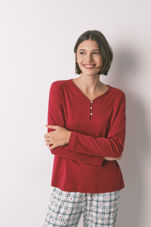 Women'secret Majica dugog rukava od 100% pamuka crvene boje Crvena