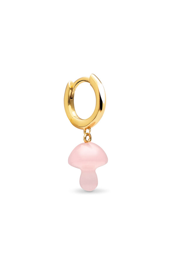 Singularu Brinco Avulso Argola Cogumelo Rosa Banho de Ouro estampado