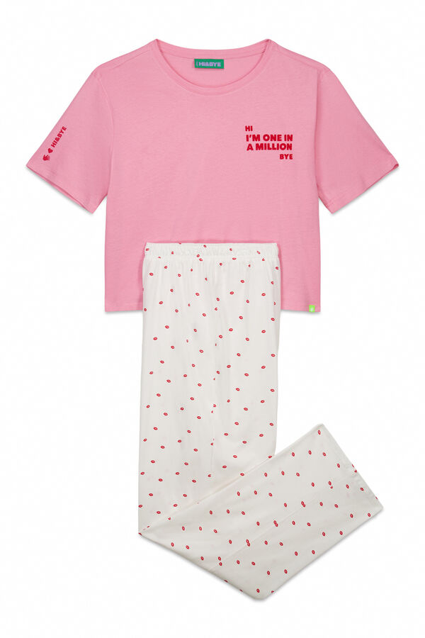 HI&BYE Roze 100% pamučna duga pidžama sa printom Roze