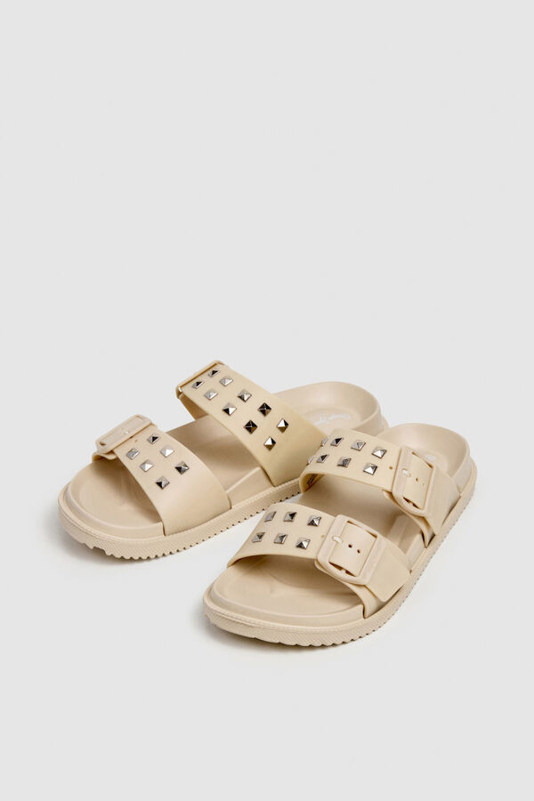 Pepe Jeans Sandalia doble tira tachas marfil