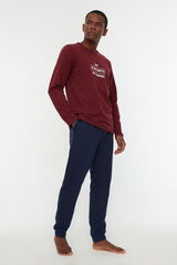 Trendyol Burgundy red print regular fit pyjamas set  Bordo